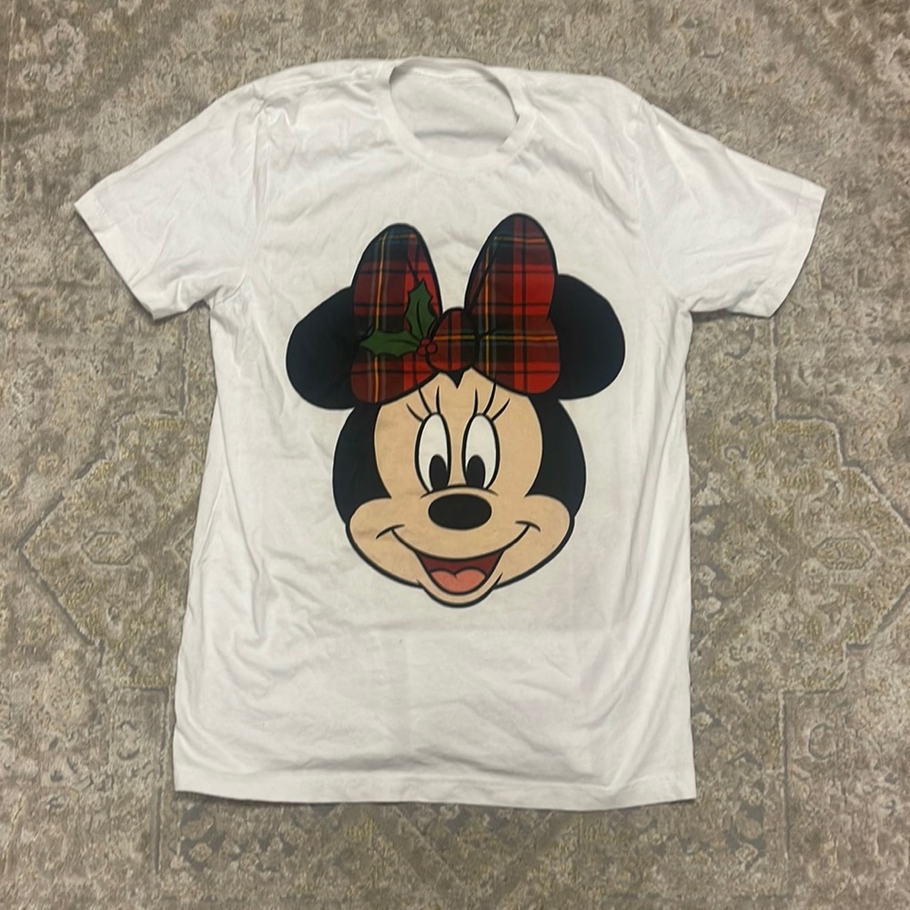 Minnie Mouse Plaid Holiday‎ Bow T-Shirt Size Large